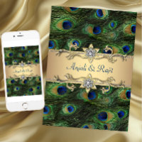 5x7 Émeraude Vert Élégant Paon Mariage