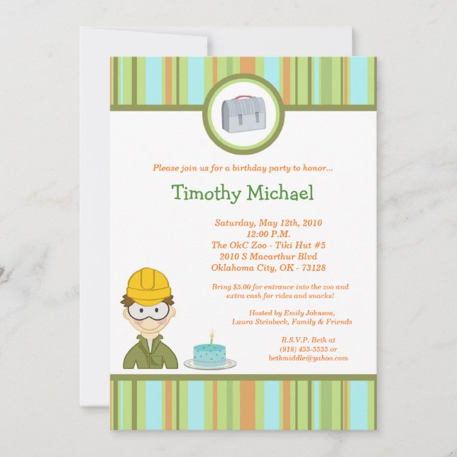 Invitation 5x7 Enfants Boy Construction Anniversaire Fête Inv (Devant)