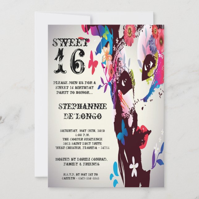 Invitation 5x7 Floral Masquerade Sweet 16 Anniversaire Invita (Devant)