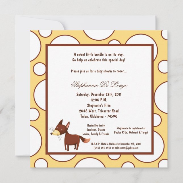 Invitation 5x7 Fox Pok-a-Dot Baby shower (Devant)