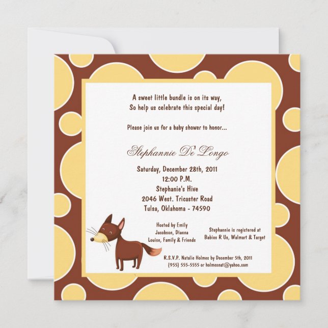 Invitation 5x7 Fox Pok-a-Dot Baby shower (Devant)