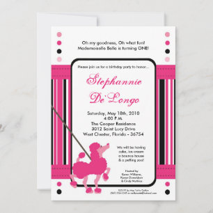 Invitation 5x7 French Pink Poodle Anniversaire Fête Invitatio