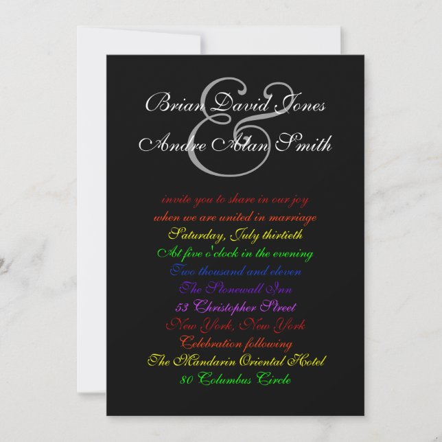 Invitation 5x7 Gay Mariage Rainbow LGBT Pride Document de bas (Devant)
