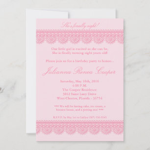 Invitation 5x7 Girl Pink Lace Trim Anniversaire Fête Invitati