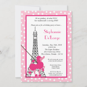 Invitation 5x7 Girl Pink Poodle Paris Anniversaire Par Invita