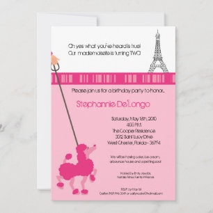 Invitation 5x7 Girl Pink Poodle Paris Anniversaire Par Invita