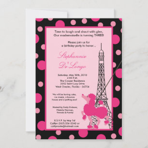 Invitation 5x7 Girl Pink Poodle Paris Anniversaire Par Invita