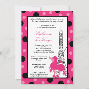 Invitation 5x7 Girl Pink Poodle Paris Baby Shower