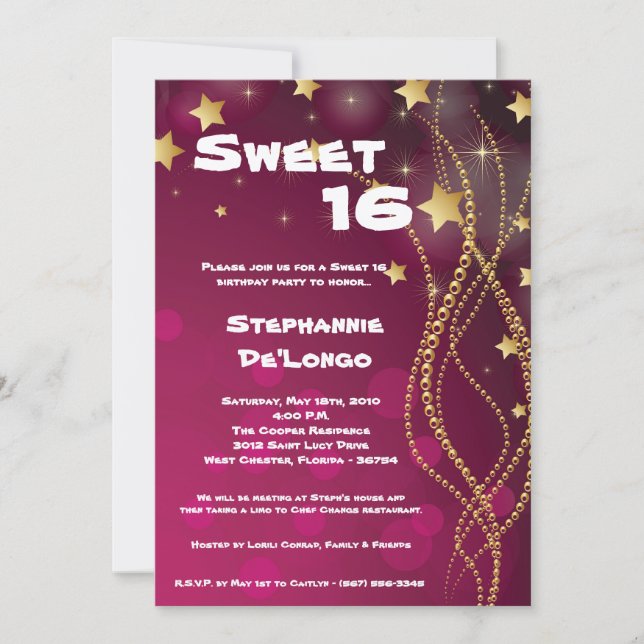 Invitation 5x7 Glitz Parties scintillant Sweet 16 Anniversair (Devant)