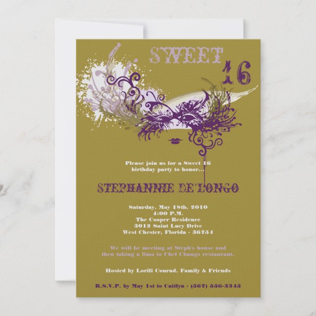 Invitation 5x7 Gold Masquerade Sweet 16 Anniversaire Invitati (Devant)
