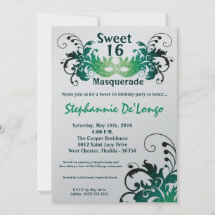 Invitation 5x7 Green Masquerade Sweet 16 Anniversaire Invitat