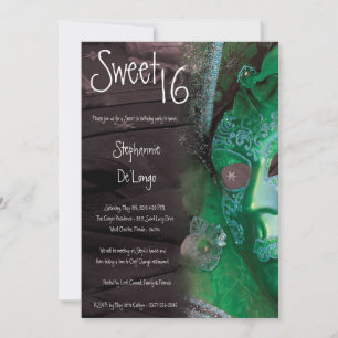 Invitation 5x7 Green Masquerade Sweet 16 Anniversaire Invitat