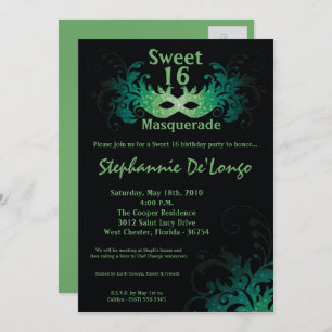 Invitation 5x7 Green Masquerade Sweet 16 Anniversaire Invitat