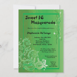 Invitation 5x7 Green Masquerade Sweet 16 Anniversaire Invitat