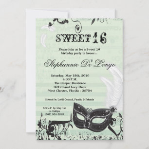 Invitation 5x7 Green Masquerade Sweet 16 Anniversaire Invitat