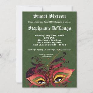 Invitation 5x7 Green Masquerade Sweet 16 Anniversaire Invitat