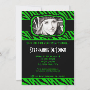 Invitation 5x7 Green Zebra PHOTO Sweet 16 Anniversaire Invita