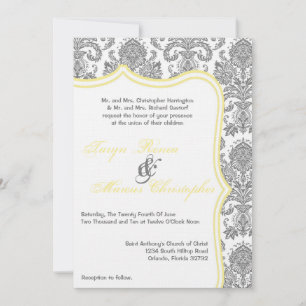 Invitation 5x7 Gris Dentelle jaune gris