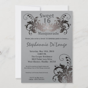 Invitation 5x7 Gris Masquerade Sweet 16 Anniversaire Invitati