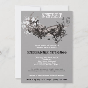Invitation 5x7 Gris Masquerade Sweet 16 Anniversaire Invitati