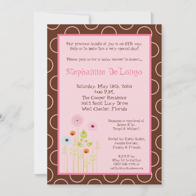 Invitation 5x7 Heure de printemps Baby shower Fleur Invitatio (Devant)