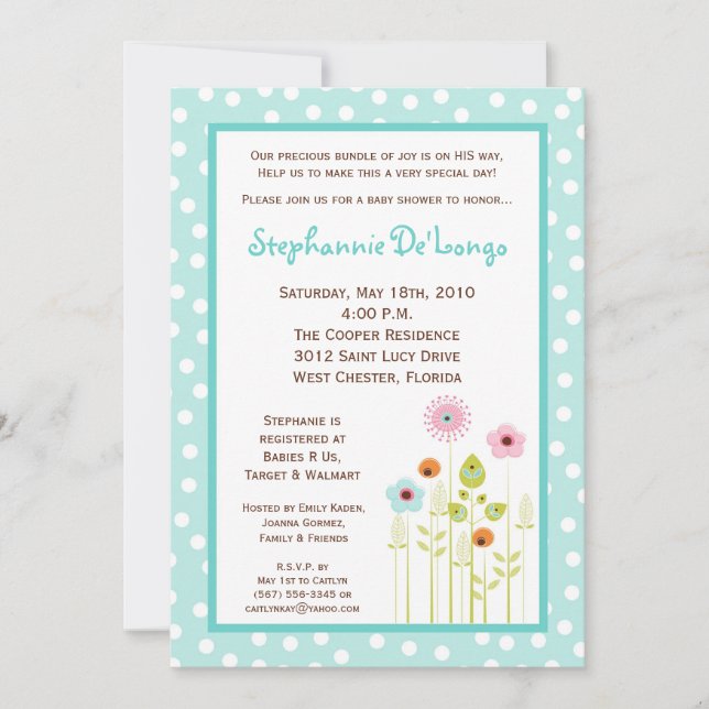 Invitation 5x7 Heure de printemps Baby shower Fleur Invitatio (Devant)