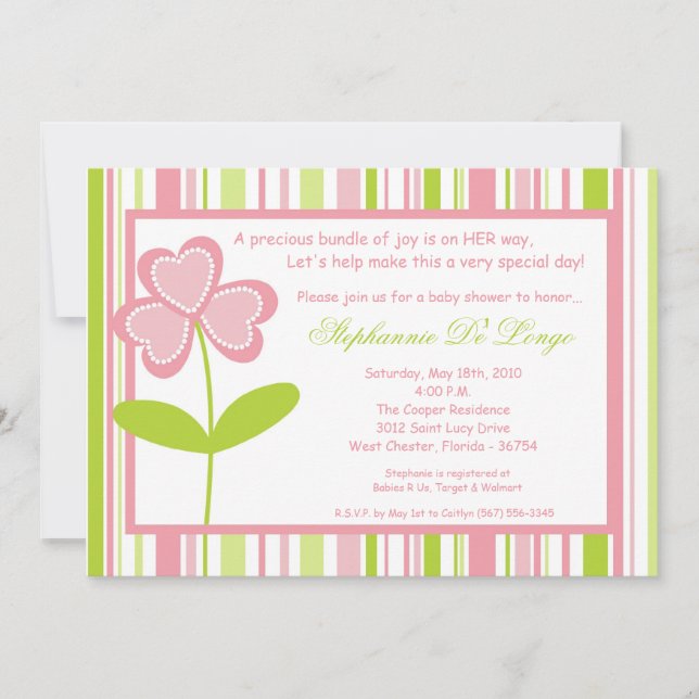 Invitation 5x7 Heure de printemps Baby shower rose Fleur Invi (Devant)