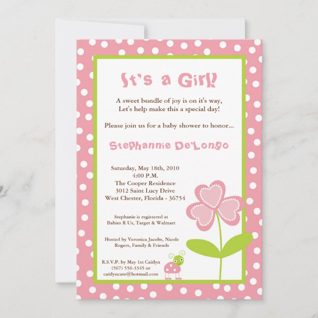 Invitation 5x7 Heure du printemps Lady Bug Baby shower Invita (Devant)