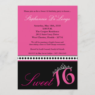 Invitation 5x7 Hot Pink Tiara Sweet 16 Anniversaire Invitatio