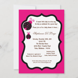 Invitation 5x7 Hot rose Lady Bug Baby shower