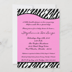 Invitation 5x7 Light Pink Zebra Imprimer Baby shower Invitati