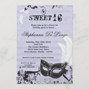 Invitation 5x7 Lilac Masquerade Sweet 16 Anniversaire Invitat