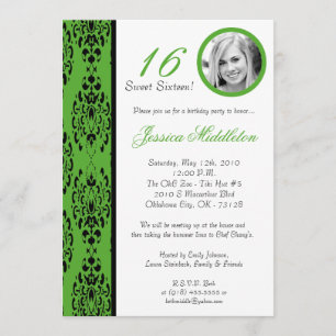 Invitation 5x7 Lime Green Damask 16 Anniversaire de fête Invi