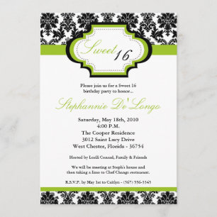 Invitation 5x7 Lime Green Damask Sweet 16 Anniversaire Invita