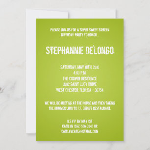 Invitation 5x7 Lime Green DJ Tourne-disque 16 Anniversaire In