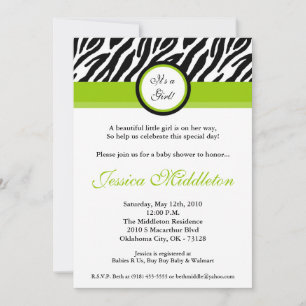 Invitation 5x7 Lime Green Zebra Imprimer Baby shower Invitati