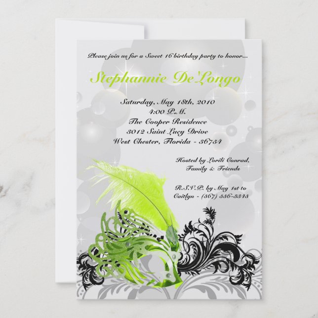 Invitation 5x7 Lime Masquerade Sweet 16 Anniversaire Invitati (Devant)