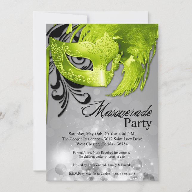 Invitation 5x7 Lime Masquerade Sweet 16 Anniversaire Invitati (Devant)