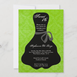 Invitation 5x7 Lime Vert robe douce 16 Anniversaire Invitatio