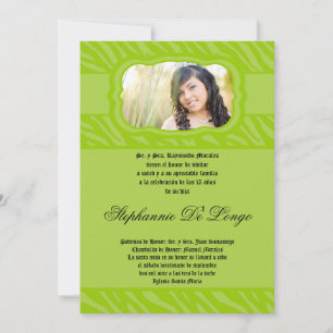 Invitation 5x7 Lime Zebra Imprimer Patter Quinceanera Invitat