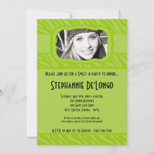 Invitation 5x7 Lime Zebra PHOTO Sweet 16 Anniversaire Invitat