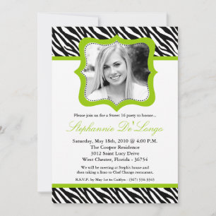 Invitation 5x7 Lime Zebra PHOTO Sweet 16 Anniversaire Invitat