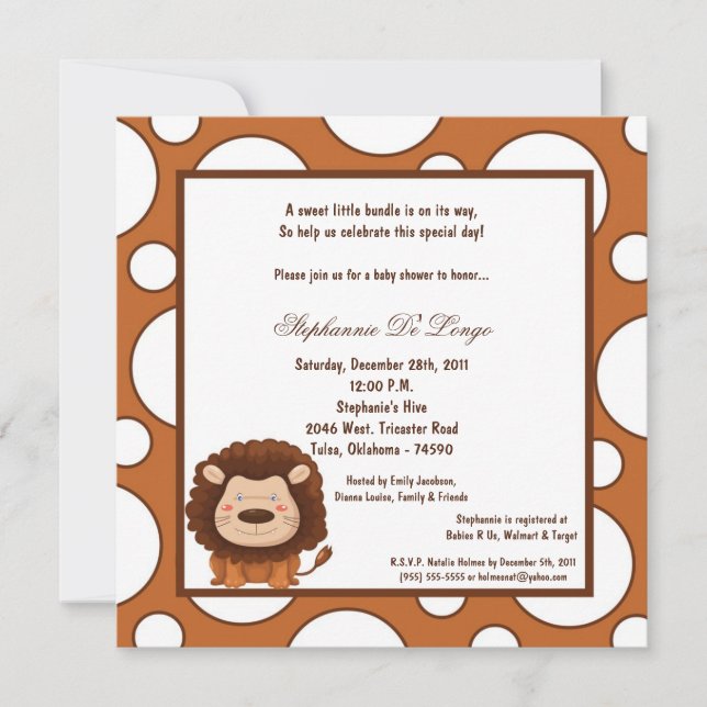 Invitation 5x7 Lion Pok-a-Dot Baby shower (Devant)