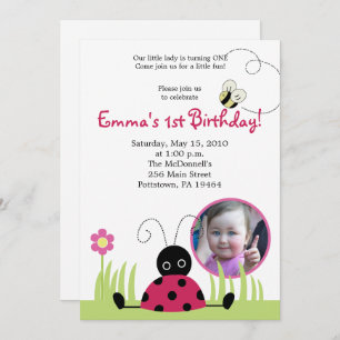 Invitation 5x7 Little Ladybug *PHOTO* Printemps Anniversaire