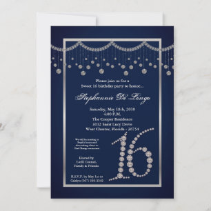Invitation 5x7 Marine Blue Diamond Sweet 16 Anniversaire Invi