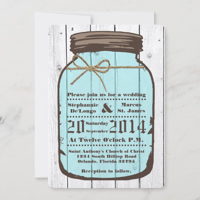 Invitation 5x7 Mason Jar Mariage campagnard de lavage en bois (Devant)