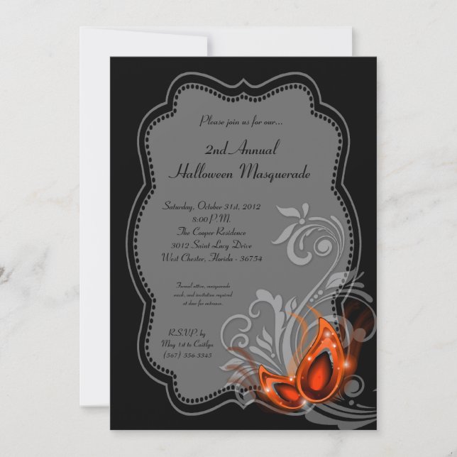 Invitation 5x7 Masquerade orange Halloween Costume Invite (Devant)
