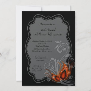 Invitation 5x7 Masquerade orange Halloween Costume Invite