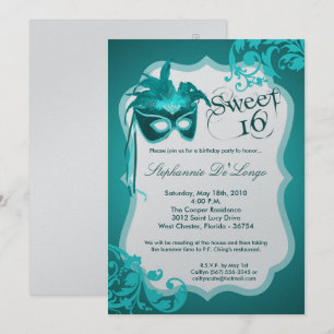 Invitation 5x7 Masquerade Turquoise Masque Masque 16 Invitati