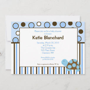 Invitation 5x7 Mod Turtle Blue Baby shower à points tendance